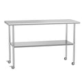 Stainless Steel Table with Wheels 24" x 60" Utility Worktable with Adjustable Undershelf for Commercial Kitchen, Garage, Restaurant