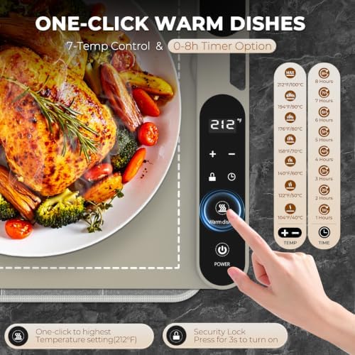 Homelove Warming Mat for Food - 7 Temps, 8H Timer, for Buffets Party Khaki - Image 2