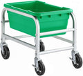 16"x26"x19" Mobile Aluminum Lug Rack with Green Meat Lug Tote Box - NSF Heavy-Duty 1 Lug Capacity Food Storage Cart with 5" Swivel Casters, Freezer Safe, Commercial Cart for Seafood, Ingredients