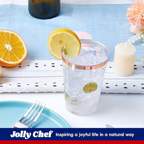 JOLLY CHEF 100 Pack 12oz Elegant Rose Gold Rim Disposable Plastic Cups, 9 oz Clear Plastic Cups Tumblers - Image 2