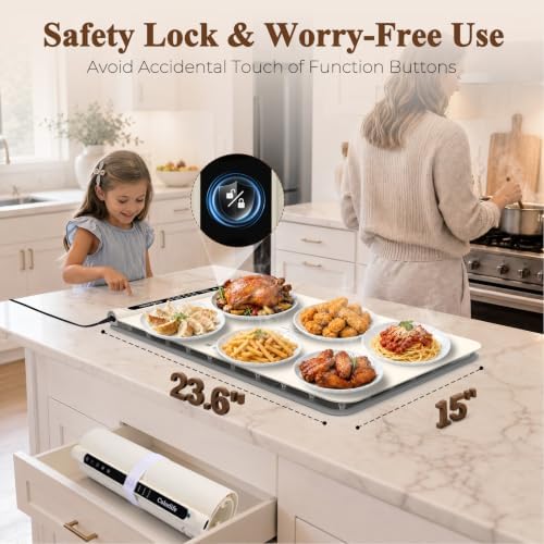 Warming Mat for Food, Electric Warming Tray with Heat-Resistant Pad-L Beige - Image 4