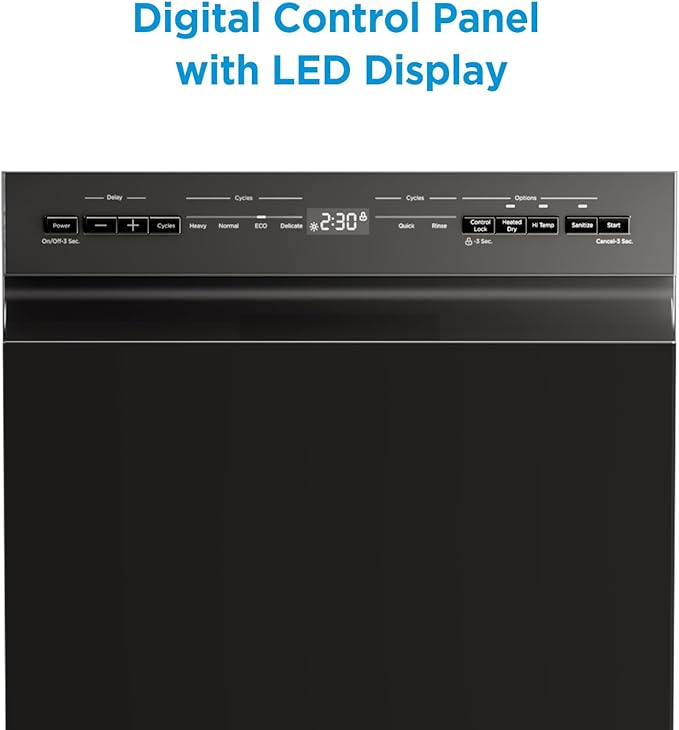 Midea MDF18A1ABB Built-in Dishwasher with 8 Place Settings, 6 Washing Programs, Stainless Steel Tub, Heated Dry, Energy Star, Black