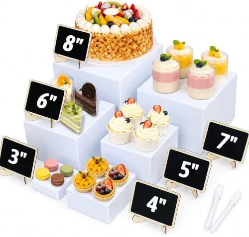 6PCS White Dessert Stands 3 4 5 6 7 8 Inch with 6 Wooden Signs 2 Markers by Unknown