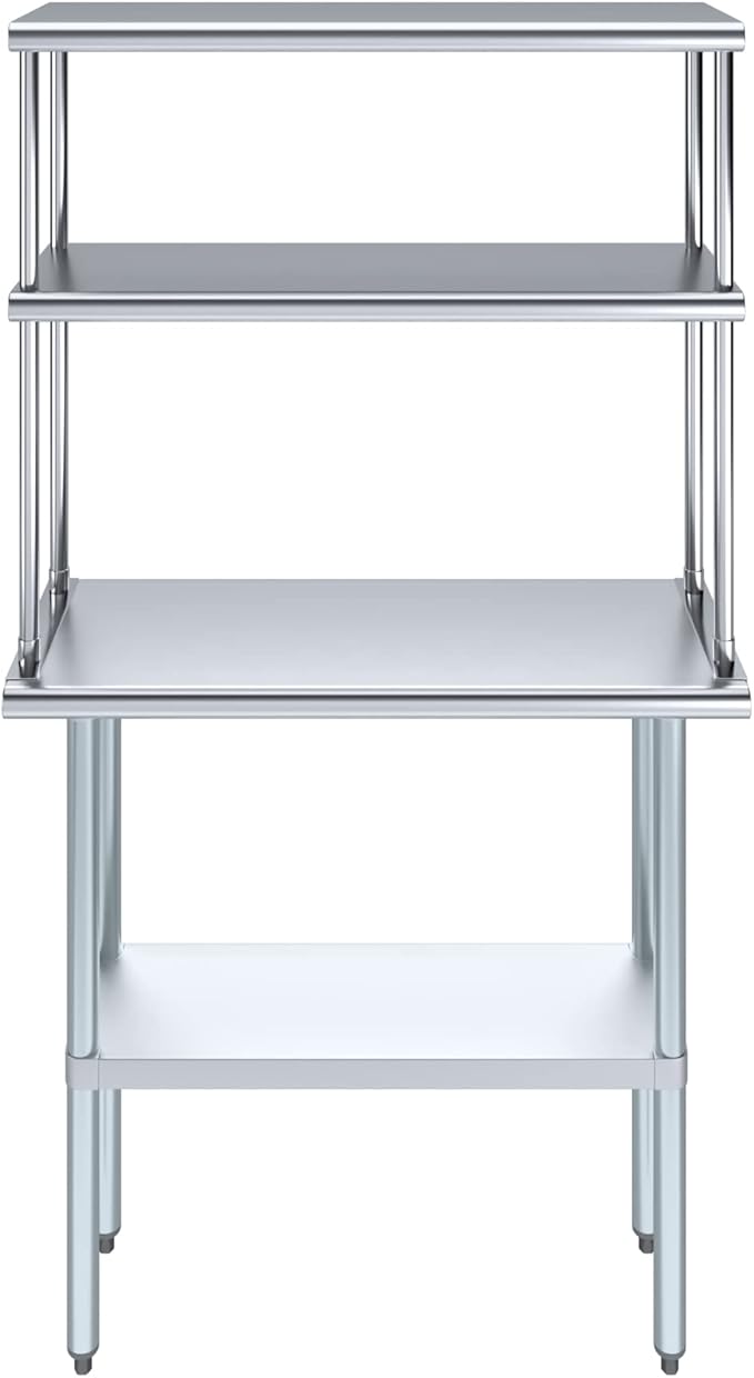 Amgood Stainless Steel Work Table Double Tier Overshelf | NSF (14" x 36" Work Table + 12" Overshelf)