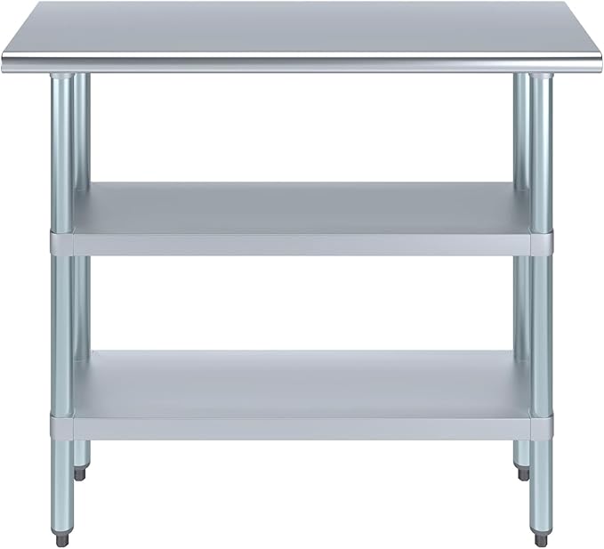 AmGood Stainless Steel Work Table with 2 Shelves | NSF | Metal Utility Table (48" Long x 14" Deep)