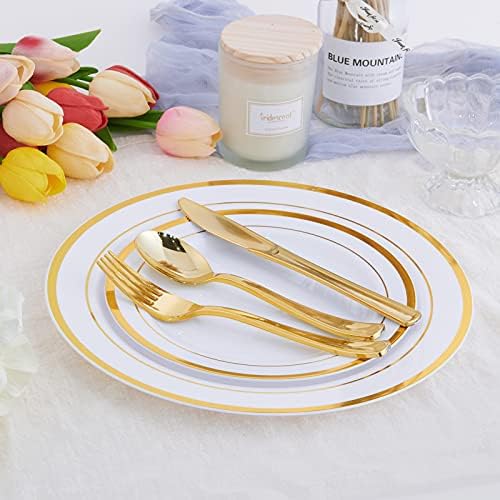 125 PCS Plastic Plates Set Gold Disposable Dinnerware Set for 25 Guests - Image 4