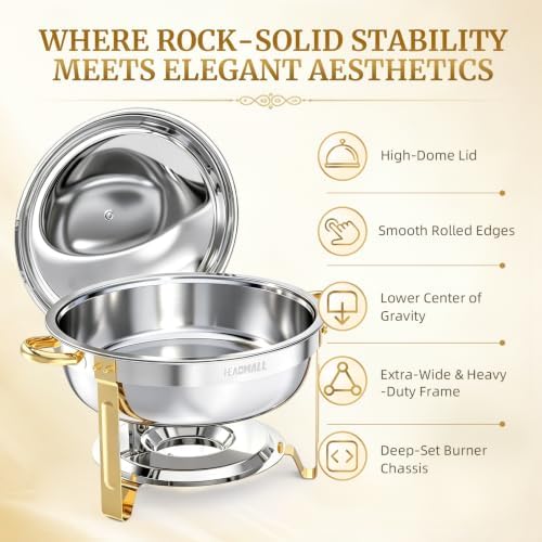 HEADMALL Chafing Dishes for Buffet 4 Pack, 6QT Gold Food Warmers for Parties Buffet Servers, Warming Trays for Wedding, Birthday Party or Holiday Celebration (4, Gold Frame) - Image 2
