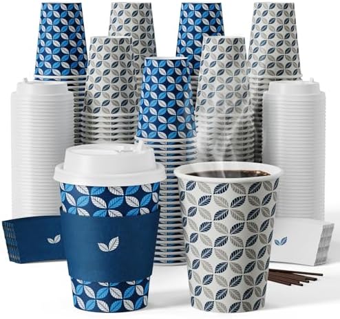 JOLLY CHEF 12oz Paper Coffee Cups with Lids 100 Pack by JOLLYCHEF