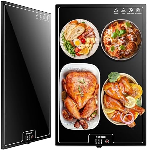 Warming Mat for Food,L 22"x14",Tempered Glass Electric Warming Tray, Black by Hudetex