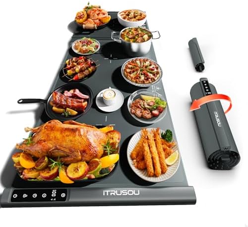 Expandable Warming Mat for Food – iTRUSOU 38"x16" Silicone Warming Tray with 7 Temp Settings, Switchable℃/℉, 99H Timer, Child Lock – 2 Panels Custom Sizes for Energy Efficiency by iTRUSOU