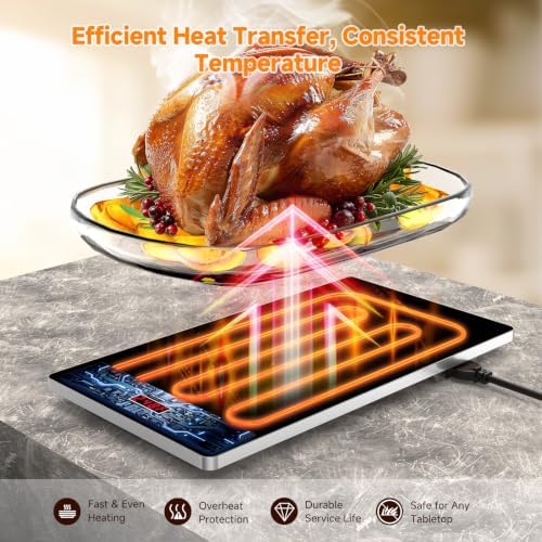 FEPPO Electric Warming Tray, 4-in-1 Food Warmers for Parties Buffet with 10 Temp Settings and Timer, 33"x15" Glass Surface Warming Mat for Food, Modular Buffet Hot Plates for Catering and Gatherings - Image 6