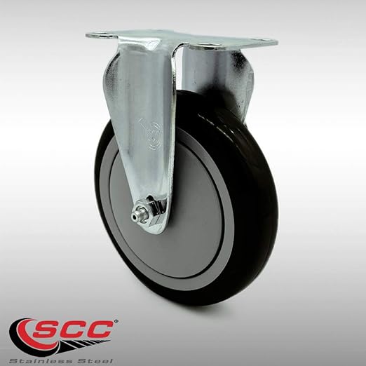 Service Caster Brand Replacement Caster for Uline Caster H-7449R - Stainless Steel Rigid Top Plate Caster with 5 Inch Black Polyurethane Wheel - Fits Carts and Platform Trucks H-6348