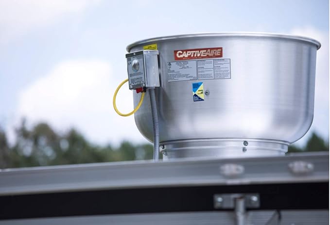 Low Profile Grease Rated Food Truck Exhaust Fan- High Speed Direct Drive Centrifugal Upblast Exhaust Fan with speed control- 19" Fan Base, 0.180 HP 115 Volt Single Phase Motor, 100-500 CFM (DU12HFA)