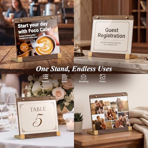 2 Pack Acrylic Sign Holders 8.5 x 11 Horizontal with Wood Base, Tabletop Display Sign Stand for Menu Flyer Poster, Clear Acrylic Paper Frame for Restaurant Coffee Shop Hotel Office Exhibition Horizontal - Image 6