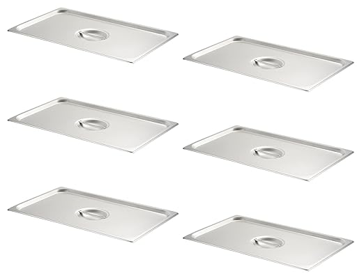 CURTA 6-Pack Full Size Steam Table Pan Covers with Handle, NSF Certified 18/8 Stainless Steel Hotel Pan Lids for Catering, Buffet, Restaurant, Commercial Kitchen, Dishwasher Safe