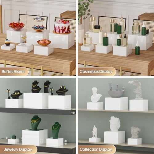 6 PCS Buffet Risers, Food Risers for Buffet Table, Display Stand Shelf for Party, Catering, Jewelry & Collectibles, White Acrylic Nesting Boxes for Food Display (8" 7" 6" 5" 4" 3") - Image 6