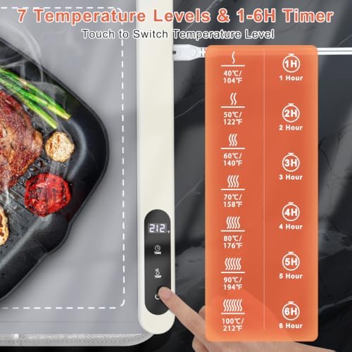 FYY Extra Long Warming Mat for Food with Heat Resistant Pad, Prevent Countertop Cracks, Rapid and Full Surface Heating, 7 Temp Settings, 6H Timer, Rollable Portable Food Warmer, Grey (45x15 inch) - Image 5