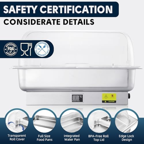 9QT Electric Chafing Dish Food Warmer, Roll Top with Temp Control - Image 4