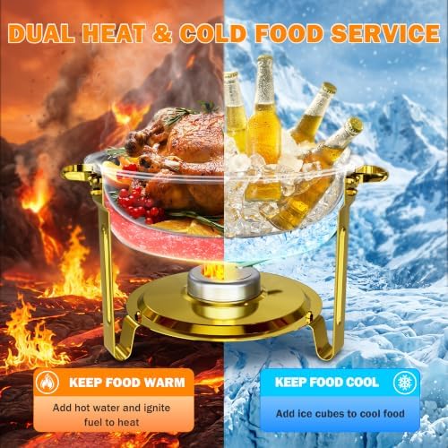 Chafing Dishes for Buffet, 6QT 4 Pack Round with Glass Lid, Gold - Image 2