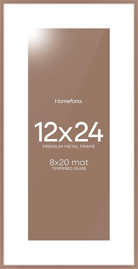 Homeforia 12x24 Picture Frame Mocha, High End Metal 12x24 Poster Frames with Mat 8x20 inch Photo, 12 x 24 Mocha Frames Matted to 8 by 20 Print, 24x12 Panoramic Frames, Tempered Glass, Wall Kit, Set of 1
