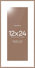 Homeforia 12x24 Picture Frame Mocha, High End Metal 12x24 Poster Frames with Mat 8x20 inch Photo, 12 x 24 Mocha Frames Matted to 8 by 20 Print, 24x12 Panoramic Frames, Tempered Glass, Wall Kit, Set of 1