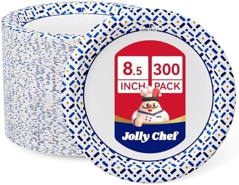 JOLLY CHEF 8.5 Inch Paper Plates, Disposable 300 Count Heavy Duty Plates by JOLLYCHEF