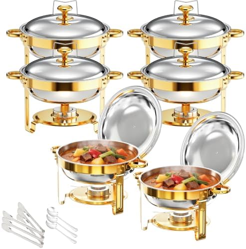 Chafing Dishes Buffet 6 Pack 6QT Gold Stainless Steel Food Warmers by Unknown