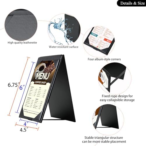 Leather Table Tent Menu Holder Sign Display Cafe Bar Cocktail Drink Restaurant Table Tents Menu Cover Desk Sign Stand A Frame Table Tent 4x6 inch - Image 6