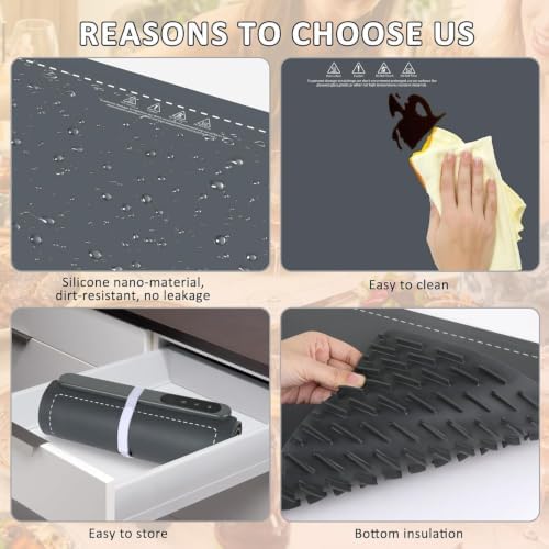 Warming Mat for Food,42"x12" Large Food Warmer Mats for Countertop Gray+Pad - Image 5