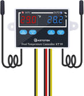 KETOTEK Digital Dual Temperature Controller 120V Fahrenheit Thermostat 10A with 2 1.5m Waterproof Probes, Heating Cooling Temperature Control Switch Refrigerator Fan Heater