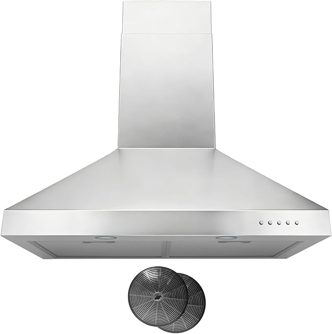 Hauslane Wall Mount Range Hood 30 Inch | Stainless Steel Wall Chimney | 6” Duct/Ductless Convertible, Strong Suction, Six-layer Aluminum Filters, Changeable LED Lamps, Stove Kitchen Vent Hood
