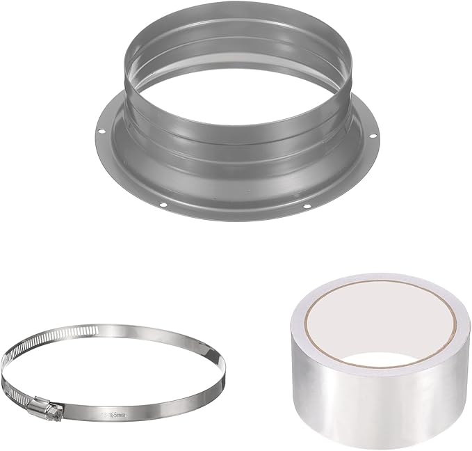 PATIKIL 6 Inch Duct Connector Flange, Galvanized Iron Straight Pipe Flange Interface Air Duct Connector with Clamp for Air Heating Cooling Ventilation HVAC System, Silver