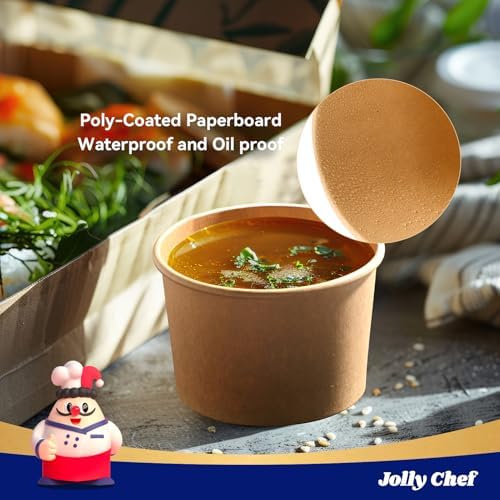 JOLLY CHEF 50 Pack Disposable Paper Food Containers with Lids 8 oz - Image 5