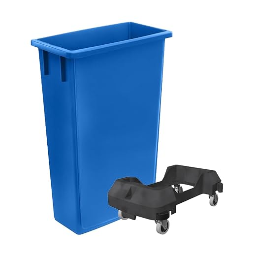 3 Pack 23 Gallon Waste Bin with Dolly, Heavy-Duty Trash Can, Slim Rectangular Garbage Bin, Durable Waste Container, Recycling Bin, Plastic Wastebasket for Kitchen, Garage, Restaurants, Office