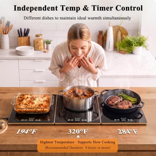 FYY Electric Warming Tray - 3-Panel Food Warmers for Parties Buffet Black - Image 3