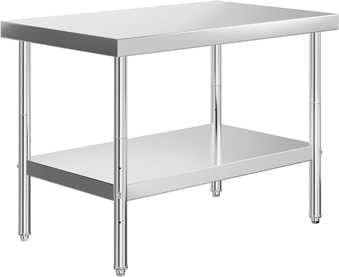 Jocisland 30" x 48" Stainless Steel Table for Prep & Work Adjustable Under Shelf and Feet, for Commercial Kitchen, Restaurant, Hotel, Garage