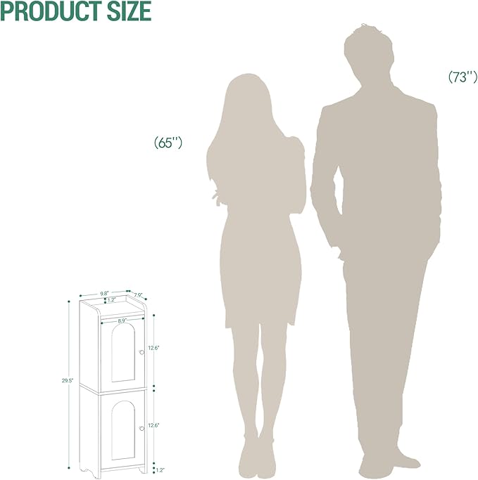 Bathroom Storage Cabinet, Small Corner Floor Cabinet with 2 Doors and Adjustable Shelf, Narrow Toilet Paper Cabinets, Bathroom Organizer for Small Spaces, 7.9" D x 9.8" W x 29.5" H Greige