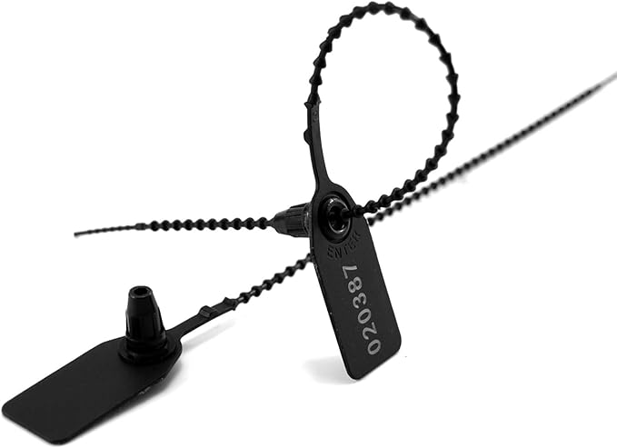1000 Plastic Security Seals Tamper Evident Tags Self Locking Zip Ties Numbered Pull Tight Signage 250mm for Fire Extinguisher Truck (Black)