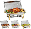 9Qt Chafing Dishes for Buffet, 4 Pack Gold 304 Stainless Steel Chafing Dish Sets, Food Warmers for Parties Buffet,Complete Buffet Servers and Warmers to Keep Food Warm by Charcofire