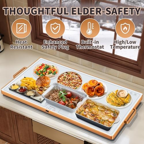 Warming Mat for Food,XXL 32"x18",Tempered Glass Electric Warming Tray,White - Image 5