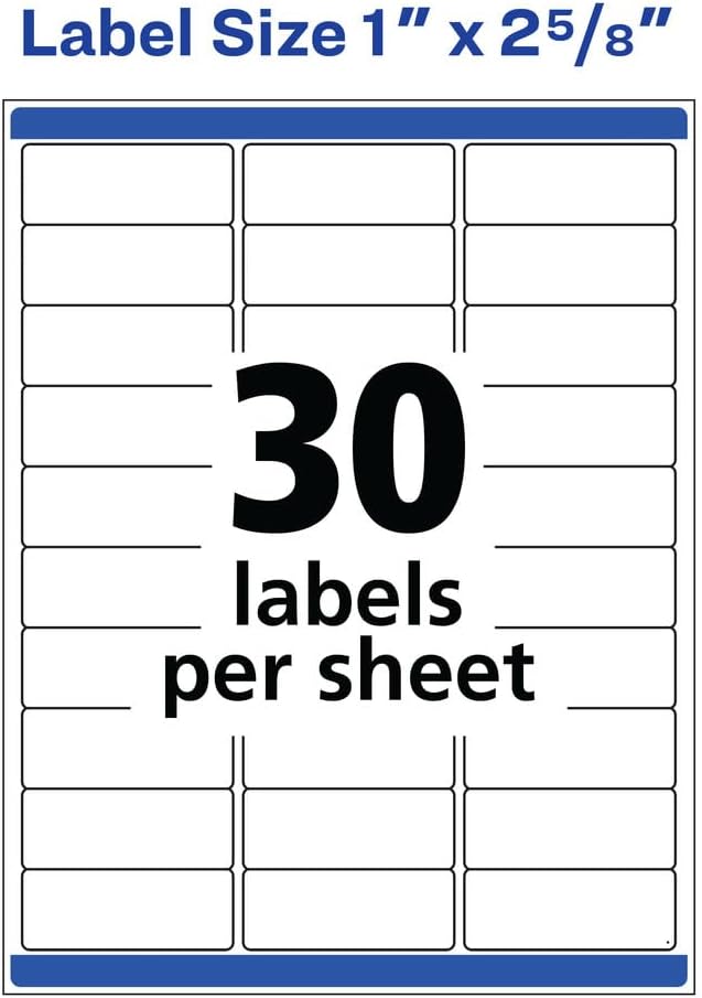 Avery Waterproof Sticker Labels for Printer - 1"x2-5/8" Mailing Labels, Ultrahold Permanent Adhesive, Laser Printers, 15,000 Printable Avery Address Label Sheets (95520)