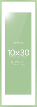 Homeforia 10x30 Sage Green Picture Frame, High End Metal 10by30 Poster Frames with Mat 8x24 Photo, 10 x 30 Green Frame Matted to 8 x 24 Print, 30x10 Panoramic Frame, Tempered Glass, Wall Kit, Set of 1