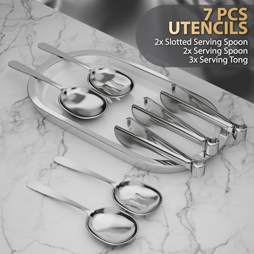 Chafing Dishes for Buffet 4 Pack (7 Pans + 7 Utensils) - 9QT Stainless Steel Chafing Dish Buffet Set - Food Warmers for Parties Buffet - Buffet Servers and Warmers, Catering Supplies Buffet Display - Image 3