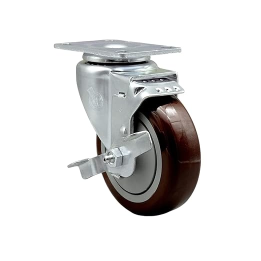 Service Caster Brand Replacement Caster for Uline Caster H-7448SWB-Stainless Steel Swivel Top Plate Caster with 4 Inch Maroon Polyurethane Wheel and Top Lock Brake-Fit Carts and Platform Trucks H-3352