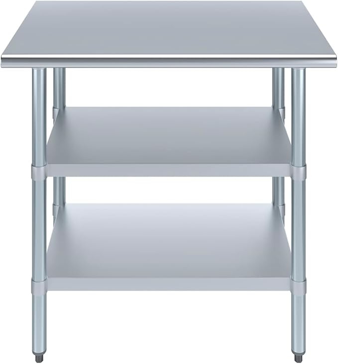 AmGood Stainless Steel Work Table with 2 Shelves | NSF | Metal Utility Table (36" Long x 24" Deep)