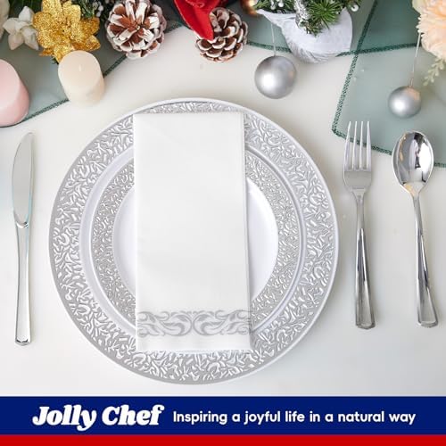210 PCS Plastic Plates Set With Silver Rim Dinnerware Set for 30 Guests - Image 4