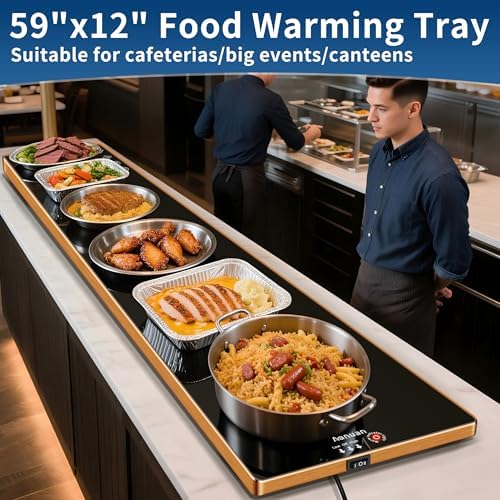 Warming Trays for Buffets Party, 59"x12", Tempered Glass Food Warmer, Black - Image 2