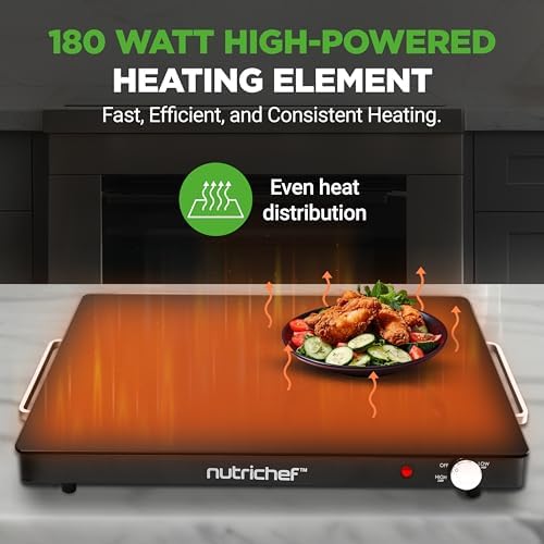 NutriChef Electric Warming Tray | Glass Surface Hot Serving Tray | Adjustable Temperature 140°F to 230°F | Energy Efficient & Space Saving | Perfect for Buffets,Parties & More | 21.2 x 16.5 IN | Black - Image 6