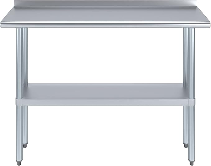 AmGood 48" Long x 14" Deep Stainless Steel Work Table with 1.5" Backsplash | Metal Kitchen Food Prep Table | NSF