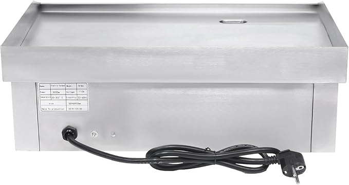 Commercial Electric Grill 110V 3000W Countertop Flat Top Griddle Nonstick Stainless Steel Teppanyaki Grill, Temperature Range 122-572°F for Restaurant, Canteen, Snack Bars 21.3"x11.8"